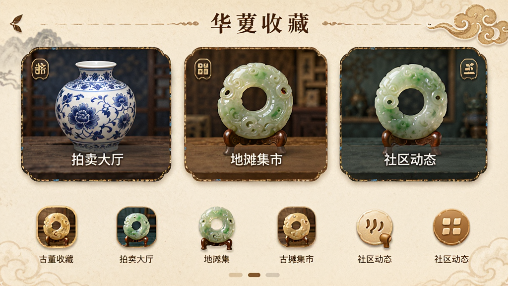 �����ղ�app������չʾ������������������̯���С�������̬�Ⱥ��Ĺ���ģ�飬��������ӵ��ţ������໨�ɡ��������й���Ԫ�أ�����������ͼ�꾫�£�ɫ������ͻ���Ŷ������רҵ��Χ��