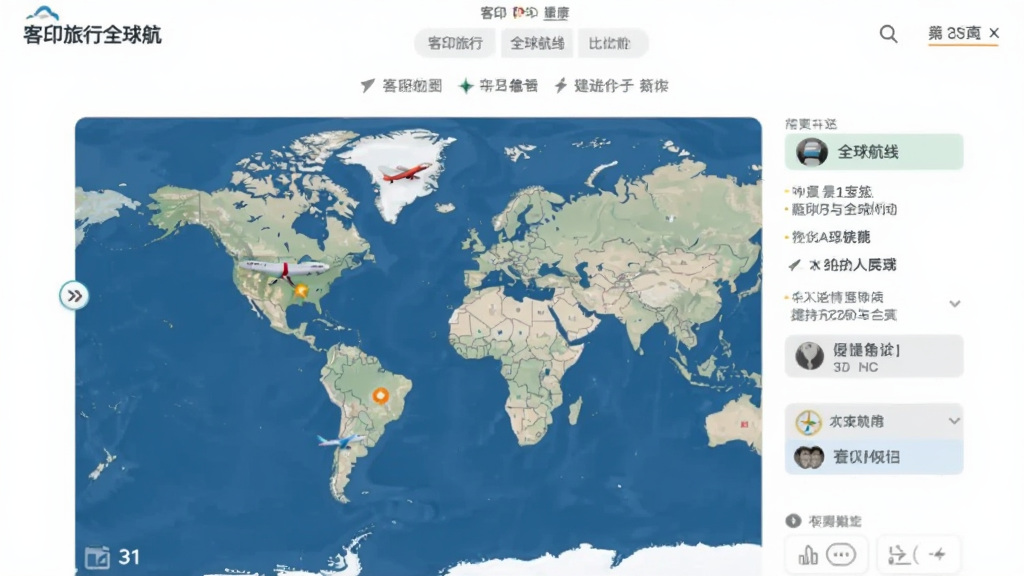 客印旅行全球航线比价功能界面